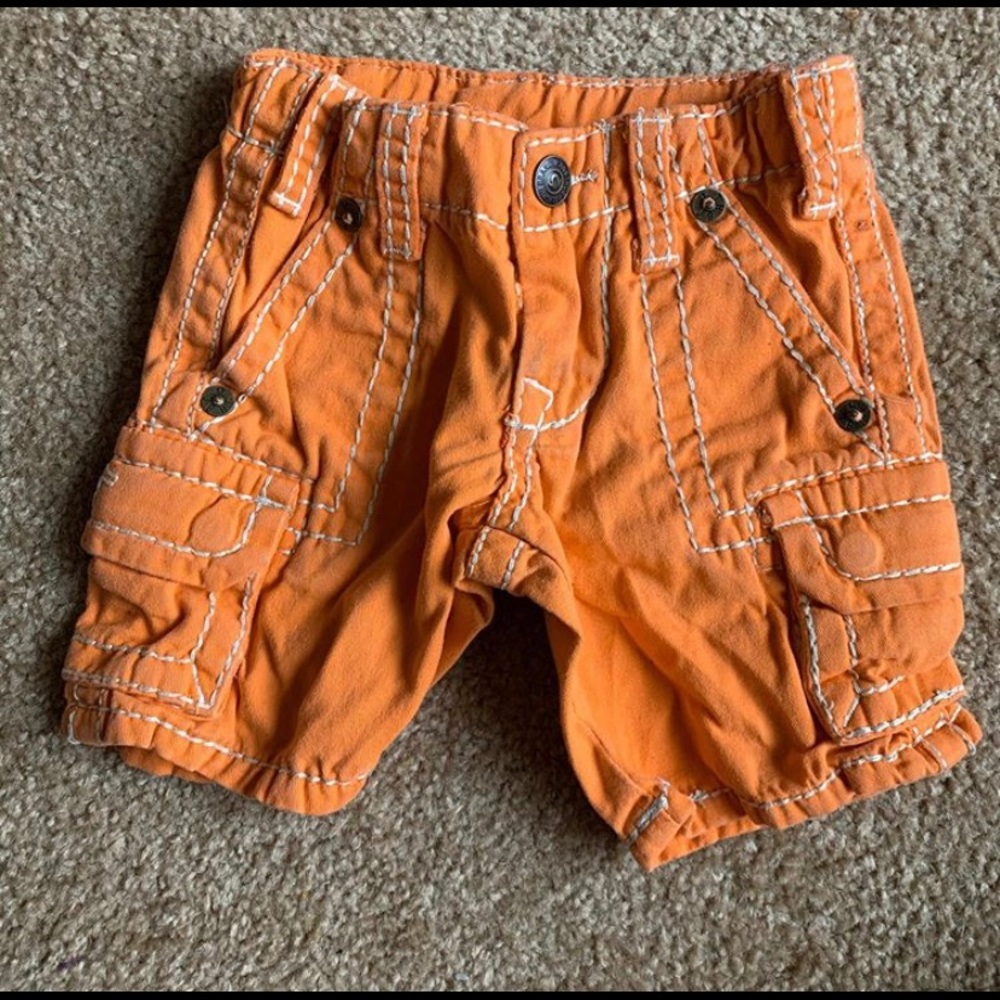Toddler Orange, white trim True Religion Shorts